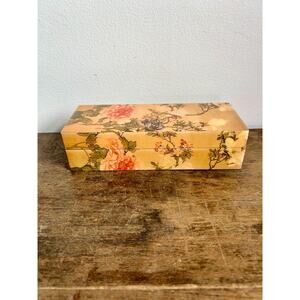 Vintage Rectangular Floral Lacquered Jewelry Box | Boho Home Decor